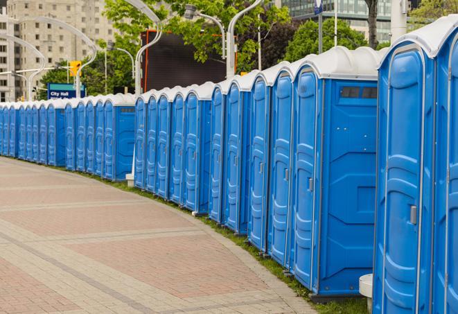 Seasonal porta potty units set up at a Stroudsburg, Pennsylvania venue