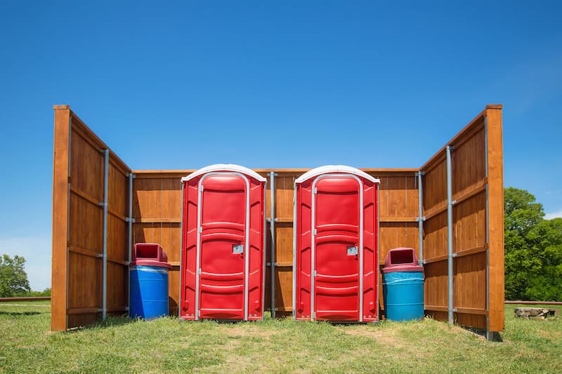 Short-term porta potty units staged for delivery in Stroudsburg, Pennsylvania